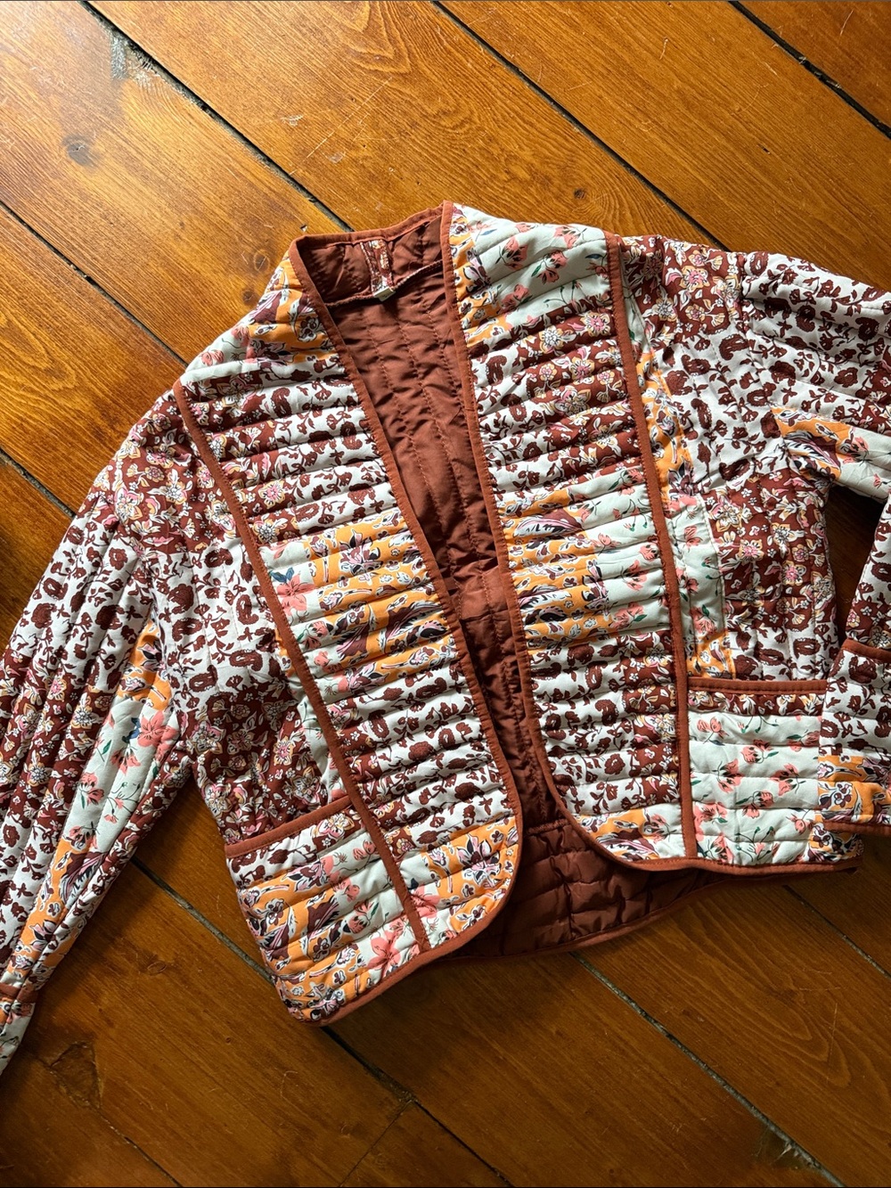 Floral Quilted Jacket in Rust & Light Blue - Picture 3 of 5